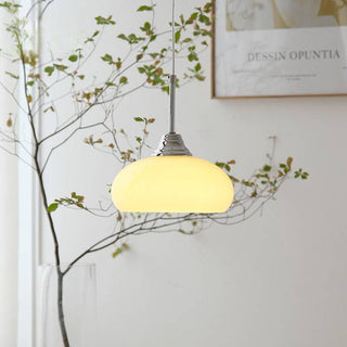 Nordic Bauhaus pendant in bedroom — small glass iron lamp
