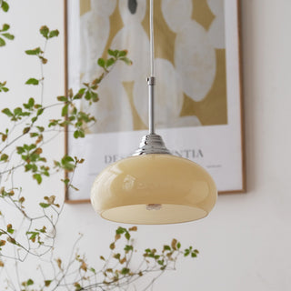 Nordic Bauhaus pendant close-up — small glass iron bedroom lamp