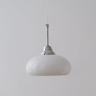 Small glass pendant side view — Nordic Bauhaus iron fixture