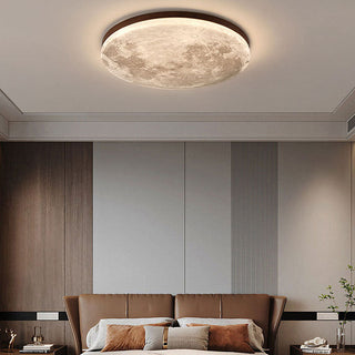 Moon LED ceiling fixture illuminated, soft ambient round glow