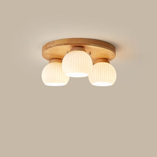 Minimalist wood ceiling light multi head – white walnut