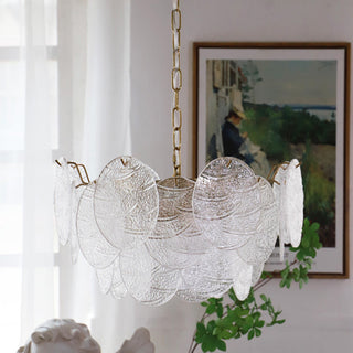 Ice glass gold frame chandelier front — large pendant ceiling design