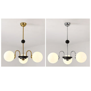 Chrome glass chandelier front view — Nordic 3-globe warm