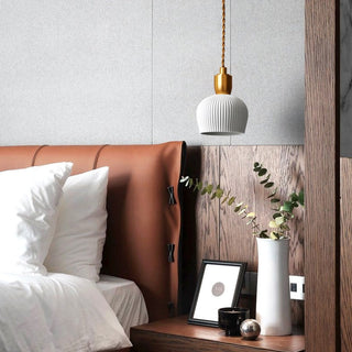 Ceramic cocoon pendant — mid-century brass ceiling fixture