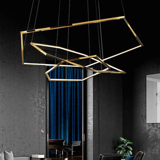 Geometric gold pendant ceiling lamp – modern polygon installed