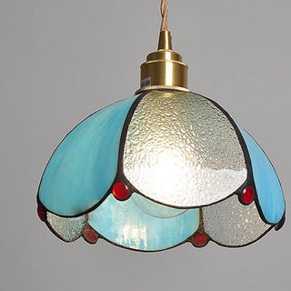 Tiffany vintage dome stained glass pendant with metal frame