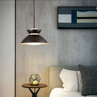 Metal farmhouse pendant lamp in dining setting — dimmable fixture