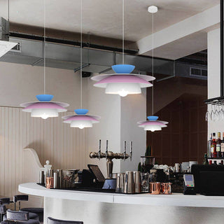 White round pendant from below — dimmable LED modern light