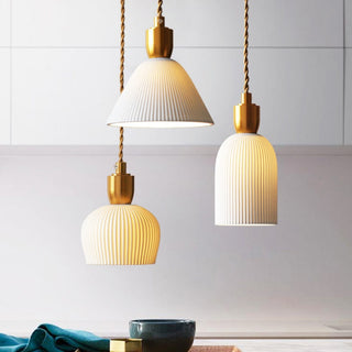 Suspension en céramique - Luminaire cocon laiton rétro avec longueur de suspension ajustable