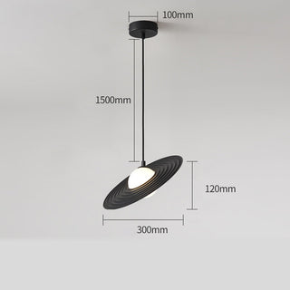 Black metal pendant with pleated shade from below — saucer ceiling lamp