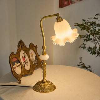 Floral brass table lamp side — vintage solid brass warm glow