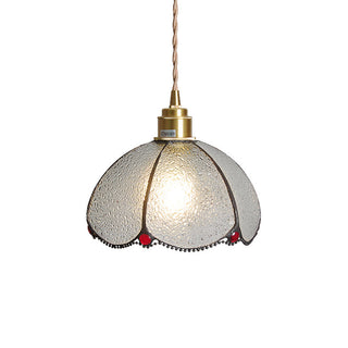 Tiffany dome pendant from below — vintage stained glass fixture
