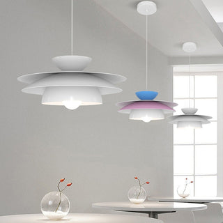 Dimmable LED pendant top view — round white modern fixture