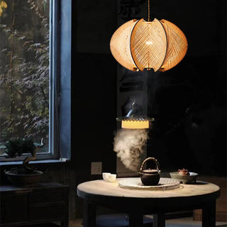 Suspension en bois – Lampe artisanale de forme irrégulière avec corde