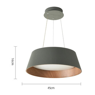 Contemporary ribbed glass pendant with warm wood texture