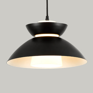 Warm glow farmhouse pendant in interior — metal dimmable hanging lamp