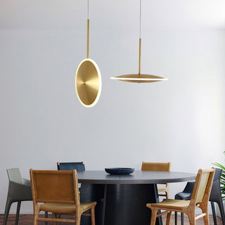 Gold pendant chandelier close-up — contemporary iron dining fixture