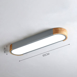 Wood metal minimalist ceiling lamp illuminated, hallway design