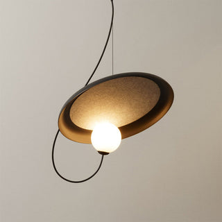 Small iron pendant light with single bulb for bedside table