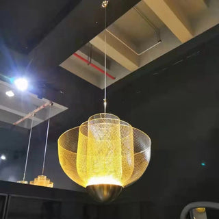 Open grid pendant from below — metal modern hanging light