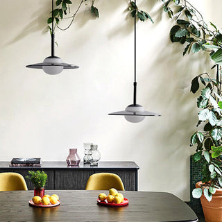 Modern grey glass pendant side view — kitchen ceiling fixture