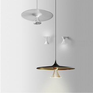 Concrete pendant side view — flying saucer modern hanging fixture