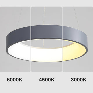 Metal ring pendant from above — ribbed hoop LED dining light