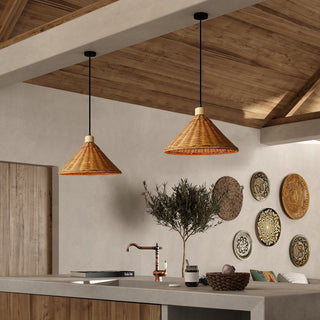Kitchen island pendant with rattan brown basket shade