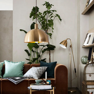 Modern dome pendant in brass with adjustable cord