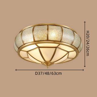 Mid-Century Gold Ceiling Light - Glass Drum Fixture With Brass Finish