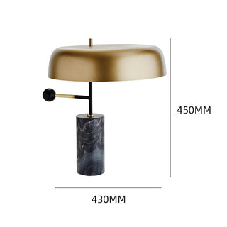 Gold shade black table lamp — modern marble base detail