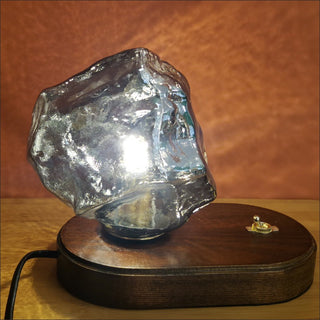 Modern wood glass lamp front — ice stone design warm glow