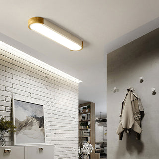Minimalist ceiling lamp in hallway, wood metal modern design