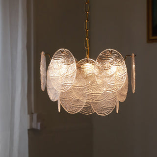 Ice glass pendant chandelier wide — large gold frame ceiling