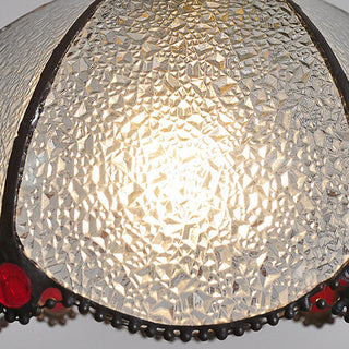 Vintage Tiffany pendant side view — stained glass dome ceiling lamp