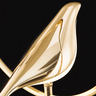 Oval LED pendant with artistic gold bird accent