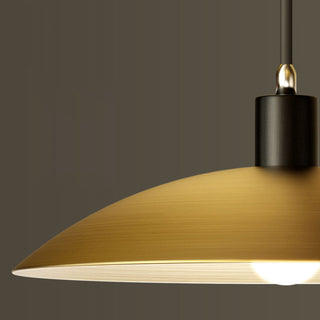 Brass bell shade pendant top view — antique metal dining lamp