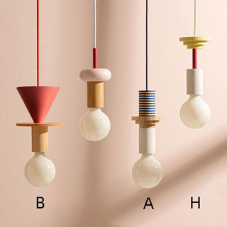 Modern colored wood pendant — adjustable kitchen island ceiling lamp
