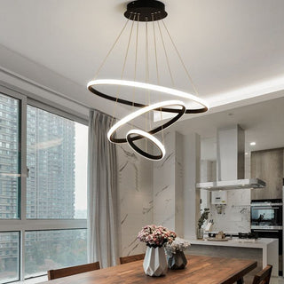 LED ring chandelier front — modern adjustable hanging design