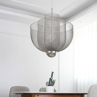 Grid pendant side view — metal modern open design lamp