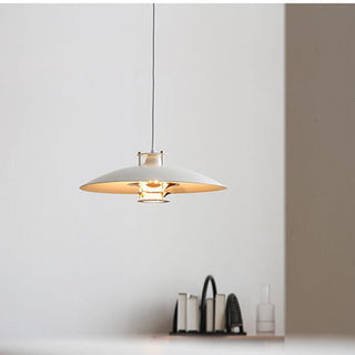 Iron pendant light from below — minimalist small dining fixture