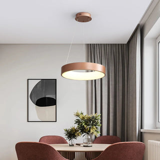 Adjustable hoop pendant in dining setting — LED ring ceiling light