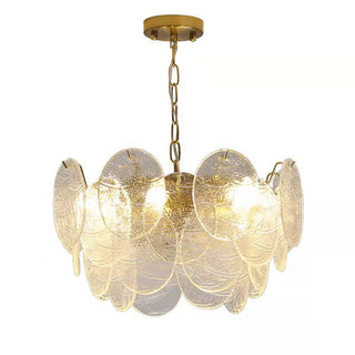 Large ice glass gold chandelier side — frame pendant warm