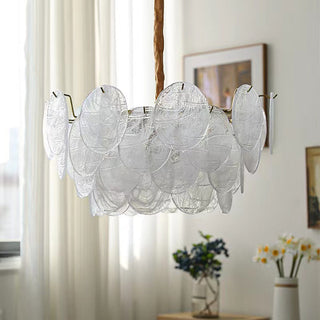 Gold frame ice glass chandelier close-up — large pendant detail