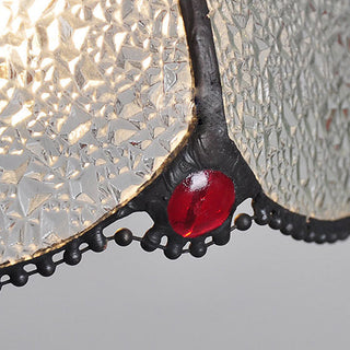 Tiffany stained glass pendant lamp detail — vintage metal frame