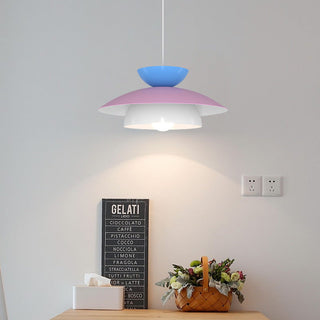 White LED pendant side view — round modern dimmable fixture