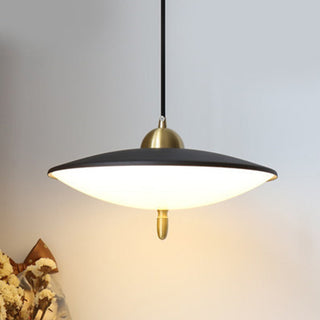 Modern metal glass pendant side angle — LED dining fixture
