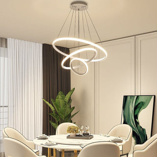 LED ring chandelier close-up — modern adjustable hanging detail