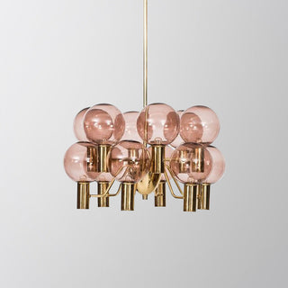 Pink glass chandelier side — contemporary 12-bulb decorative warm