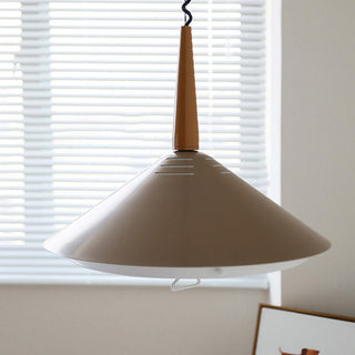 Adjustable height cone chandelier from below — dining pendant fixture